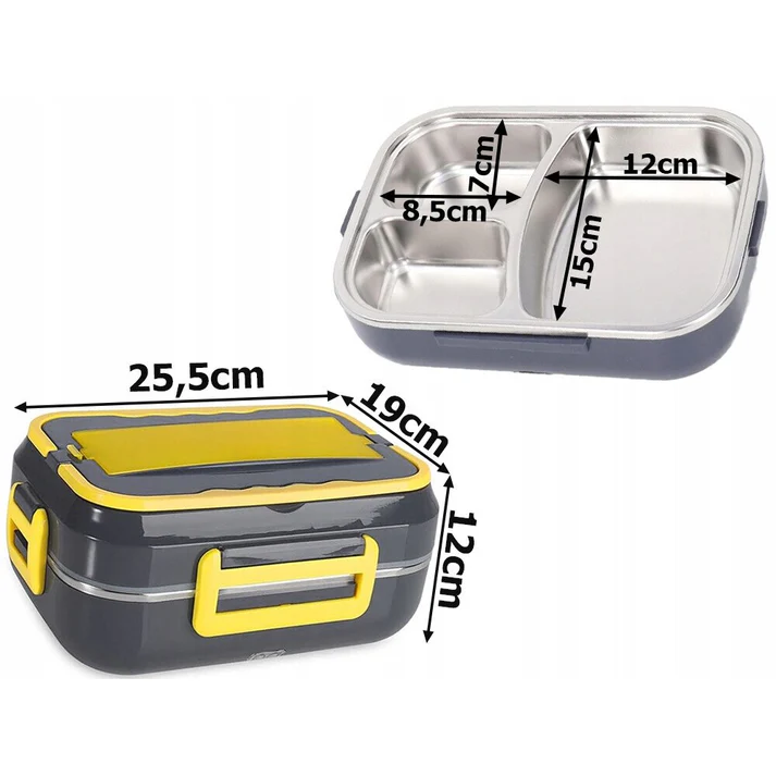 Caserola Electrica pentru Mancare la Pachet, 1.5L, din Inox, Incalzire 220V & 12V-24V, Portabila pentru Masina si Birou [12]