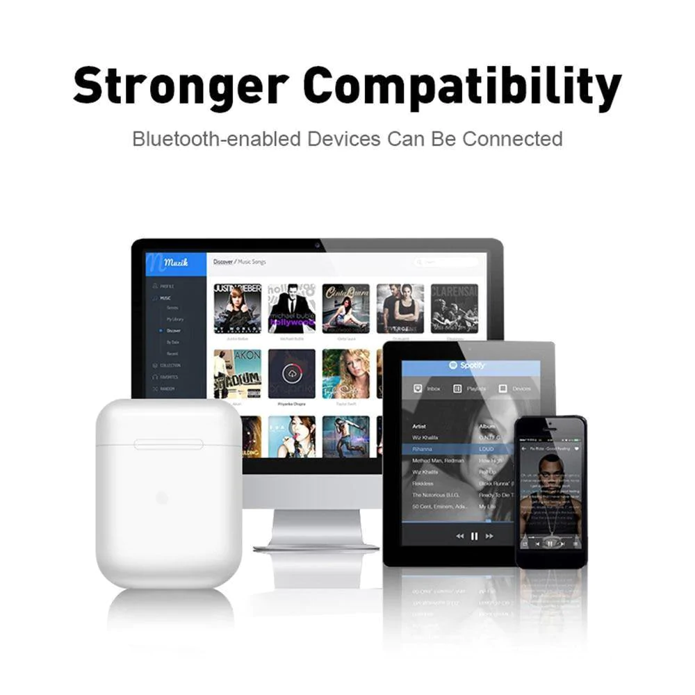 Casti Wireless Albe, Bluetooth V5.0+, Wi-Fi, Profesionale, 3D sound, Touch Control Senzor, Fast Charging [3]
