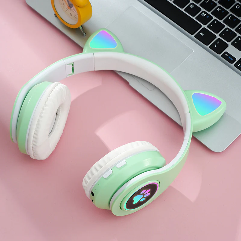 Casti wireless pliabile cu urechi de pisica iluminate LED pentru copii, Bluetooth 5.0, Bass Stereo, baieti/fete [6]