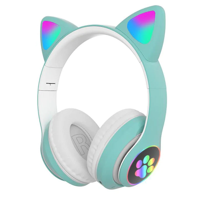 Casti wireless pliabile cu urechi de pisica iluminate LED pentru copii, Bluetooth 5.0, Bass Stereo, baieti/fete [9]