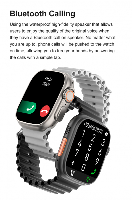 Ceas Inteligent SmartWatch Ultra PLUS, Apel Bluetooth, Incarcator Wireless, metal, Notificari Apel si Retele Sociale, Oximetru, Ritm Cardiac si Tensiune Arteriala, Termometru, Monitorizare somn, 105 M [8]