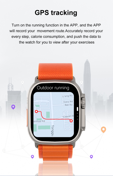 Ceas Inteligent SmartWatch Ultra PLUS, Apel Bluetooth, Incarcator Wireless, metal, Notificari Apel si Retele Sociale, Oximetru, Ritm Cardiac si Tensiune Arteriala, Termometru, Monitorizare somn, 105 M [15]