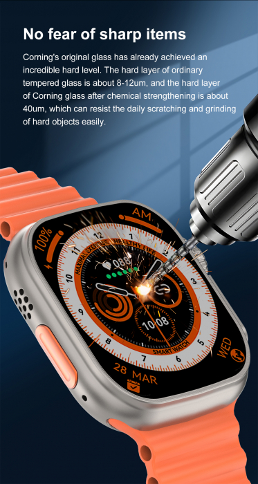 Ceas Inteligent SmartWatch Ultra PLUS, Apel Bluetooth, Incarcator Wireless, metal, Notificari Apel si Retele Sociale, Oximetru, Ritm Cardiac si Tensiune Arteriala, Termometru, Monitorizare somn, 105 M [20]