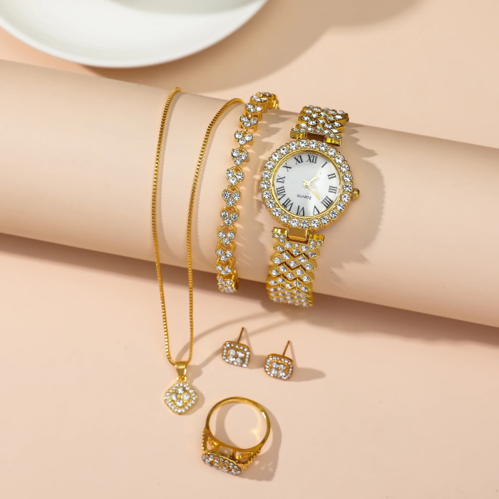 Ceas Smartwatch de dama + Ceas clasic Auriu cu pietre si Bratara, Colier, Inel si Cercei, Set de cadou, A58 plus [3]