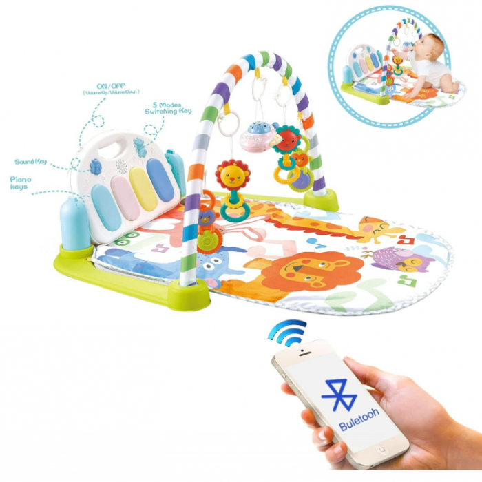 Centru de Activitati si Joaca, Saltea Interactiva Copii cu Sunete, Multifunctional, Pian si Oglinda Detasabile, Jucarii Zornaitoare, 4 Moduri Interactive si Educative [3]