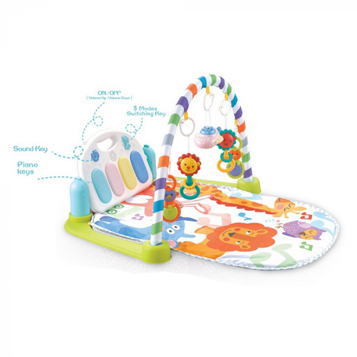 Centru de Activitati si Joaca, Saltea Interactiva Copii cu Sunete, Multifunctional, Pian si Oglinda Detasabile, Jucarii Zornaitoare, 4 Moduri Interactive si Educative [4]