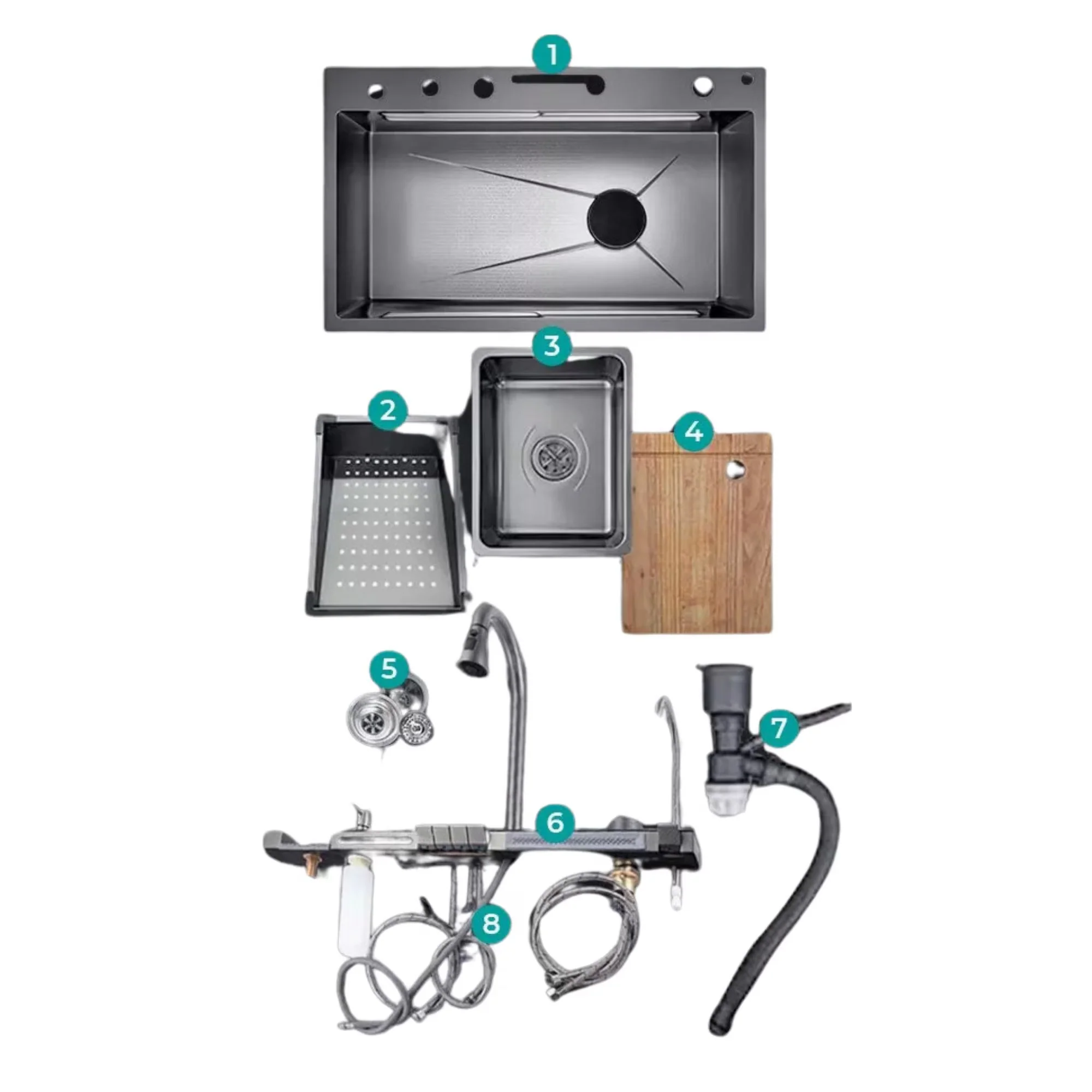 Chiuveta Multifunctionala cu Lumina LED, Afisaj Digital al temperaturii, 2 cascade, Accesorii incluse, Negru Grafit, 750 x 450 x 265 mm [12]
