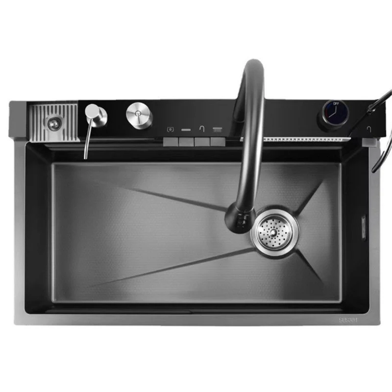 Chiuveta Multifunctionala cu Lumina LED, Afisaj Digital al temperaturii, 2 cascade, Accesorii incluse, Negru Grafit, 750 x 450 x 265 mm [11]