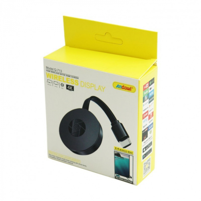 Chromecast Streaming Media Player, HDMI, Wi-Fi, Display 4K, transmisie TV din mobil, Android/iOS, Andowl Q-713 [11]