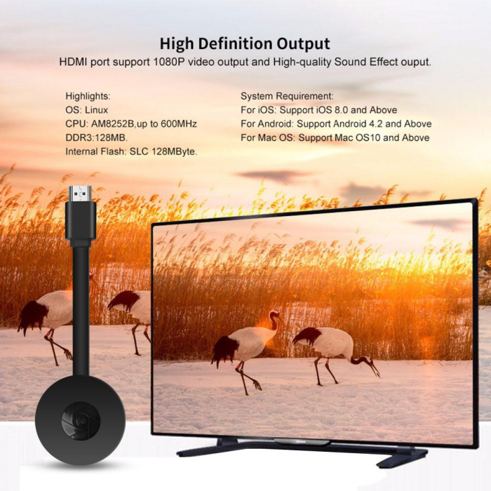 Chromecast Streaming Media Player, HDMI, Wi-Fi, Display 4K, transmisie TV din mobil, Android/iOS, Andowl Q-713 [3]