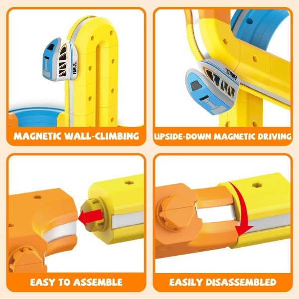 Circuit Magnetic 3D pentru Copii, Monorail cu Masinuta Electrica, 55 Piese, Bucle 360°, Pod Suspendat, 3+ Ani [3]
