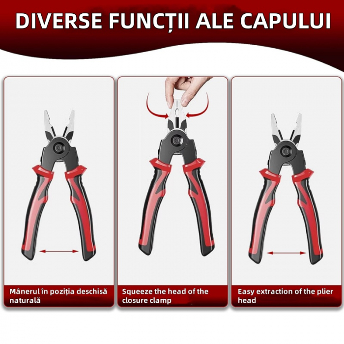 Cleste multifunctional 5 in 1 cu capete interschimbabile, Patent, Taietor Cablu, Dezizolator, Cleste Sertizare, Foarfeca de tabla, izolat electric [4]