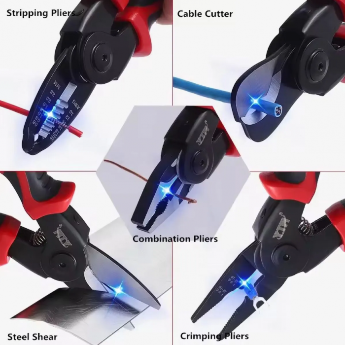 Cleste multifunctional 5 in 1 cu capete interschimbabile, Patent, Taietor Cablu, Dezizolator, Cleste Sertizare, Foarfeca de tabla, izolat electric [7]