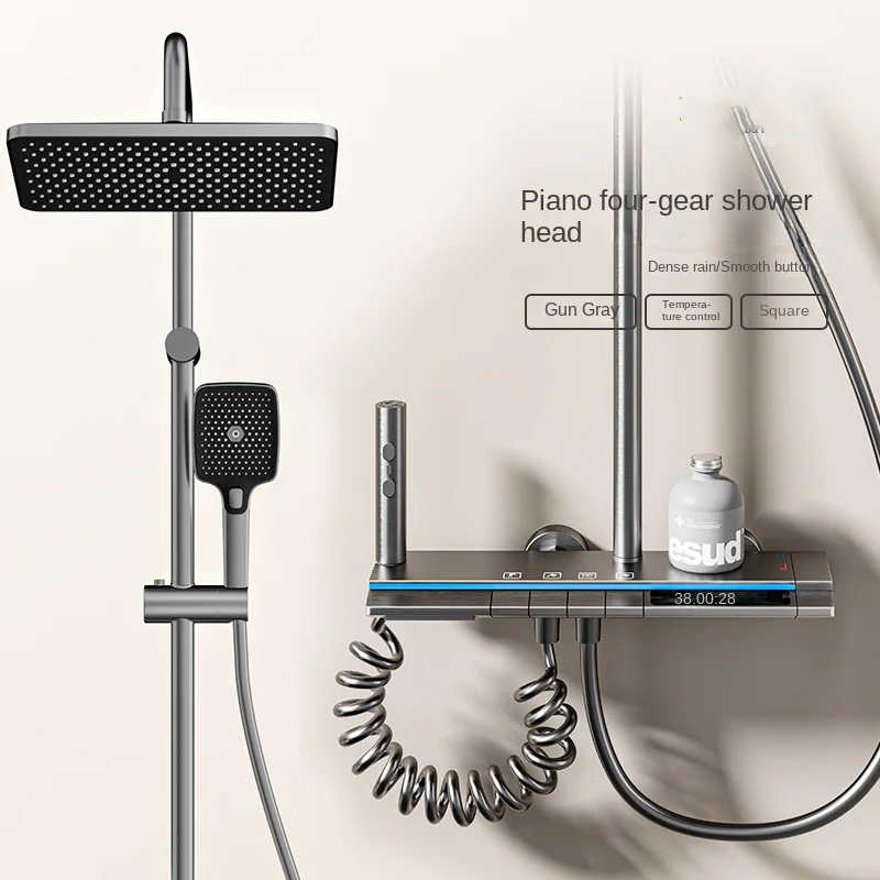 Coloana cu Baterie Dus cu Lumini LED, 4 Moduri de Curgere a apei, Premium, Crom Satinat (Gri) [2]