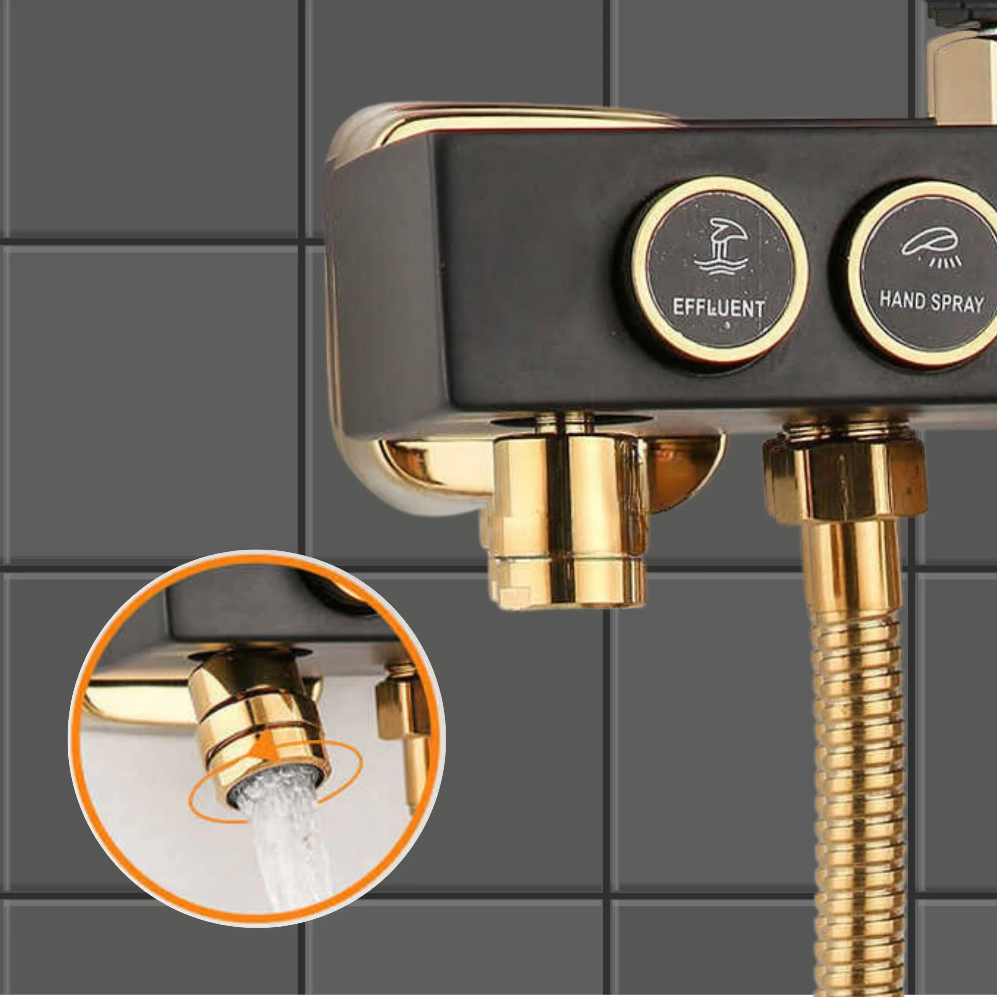 Coloana de Dus Premium, negru mat cu auriu, din alama, dus tip ploaie, dus de mana si bideu, raft accesorii, control din butoane [5]