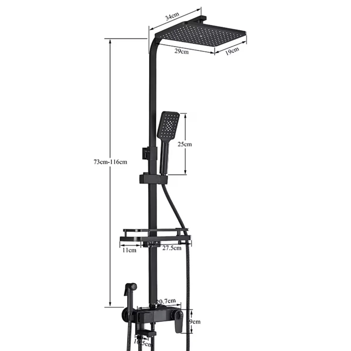 Coloana Dus cu Baterie Integrata, Bideu si Afisaj Digital LCD, 5 Functii, Inaltime Reglabila, Negru Mat, Montaj Perete [6]