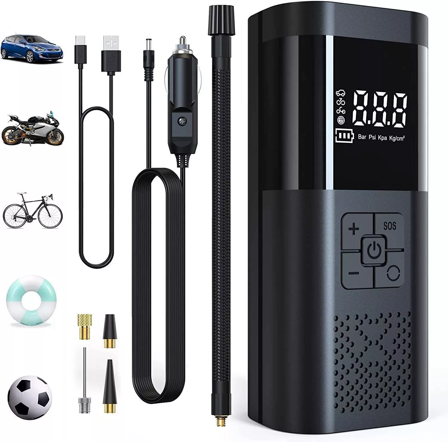 Compresor auto portabil cu acumulator, 12v, afisaj led, 150PSi, 20 bari, 4000 mAh [1]