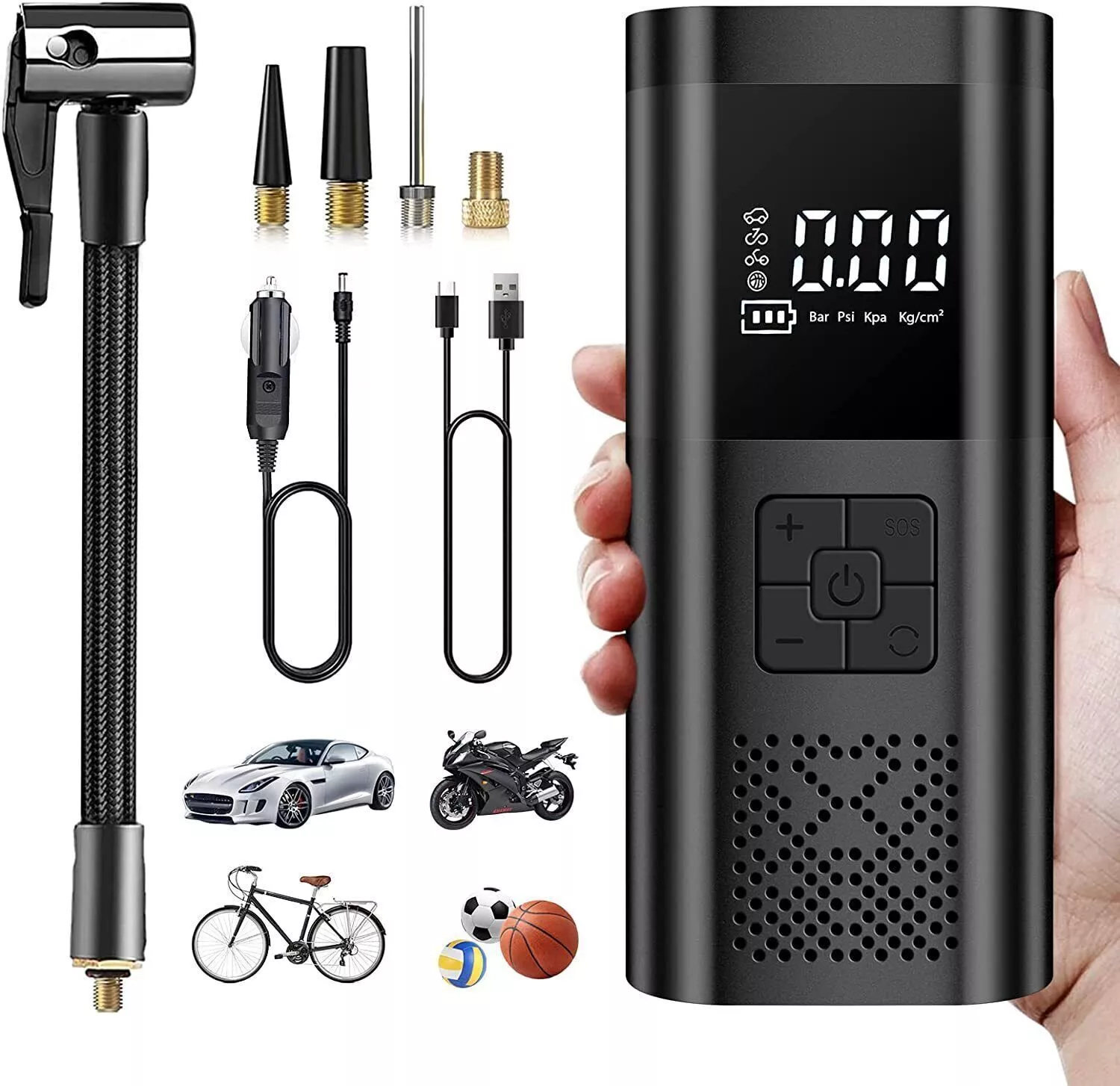Compresor auto portabil cu acumulator, 12v, afisaj led, 150PSi, 20 bari, 4000 mAh [9]