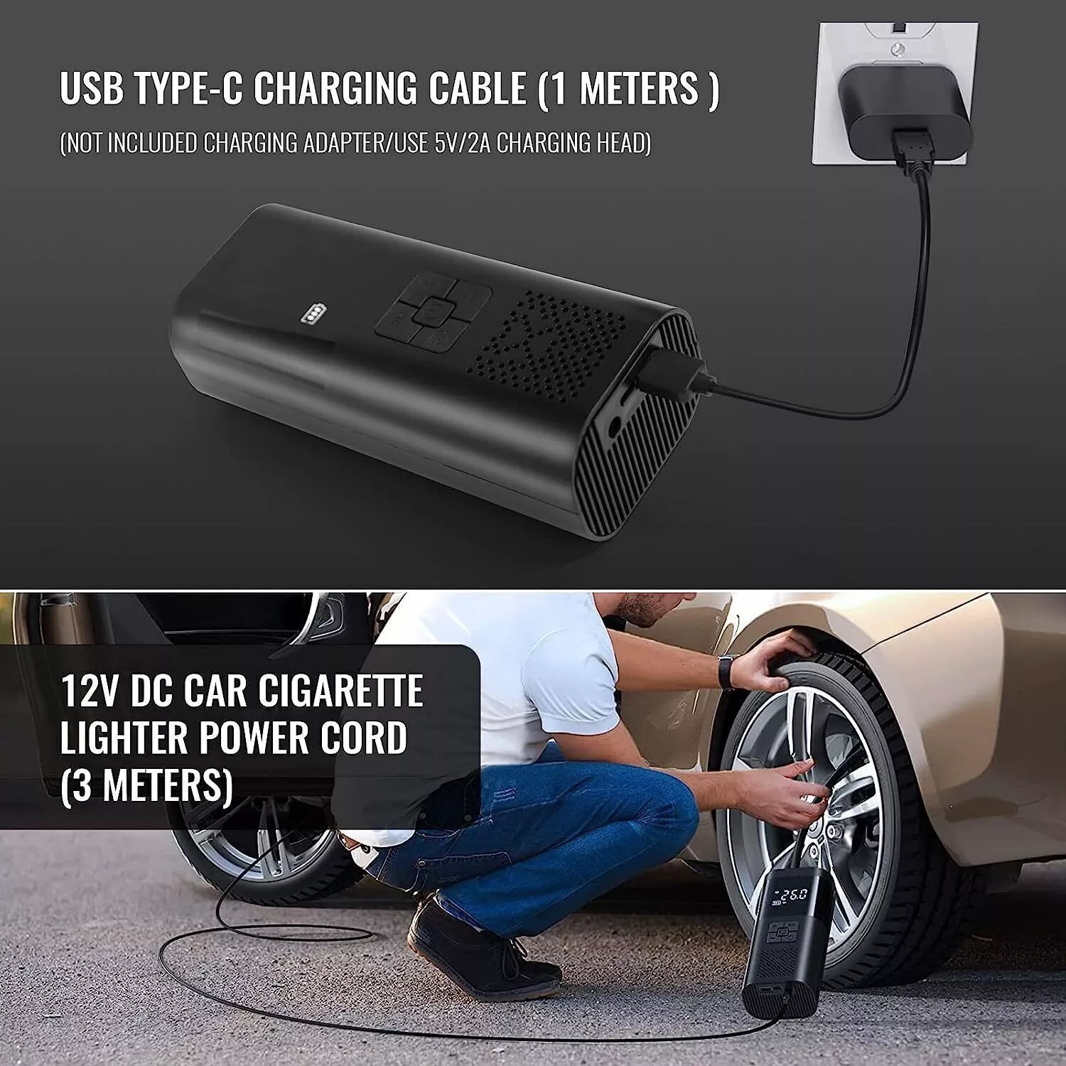 Compresor auto portabil cu acumulator, 12v, afisaj led, 150PSi, 20 bari, 4000 mAh [7]