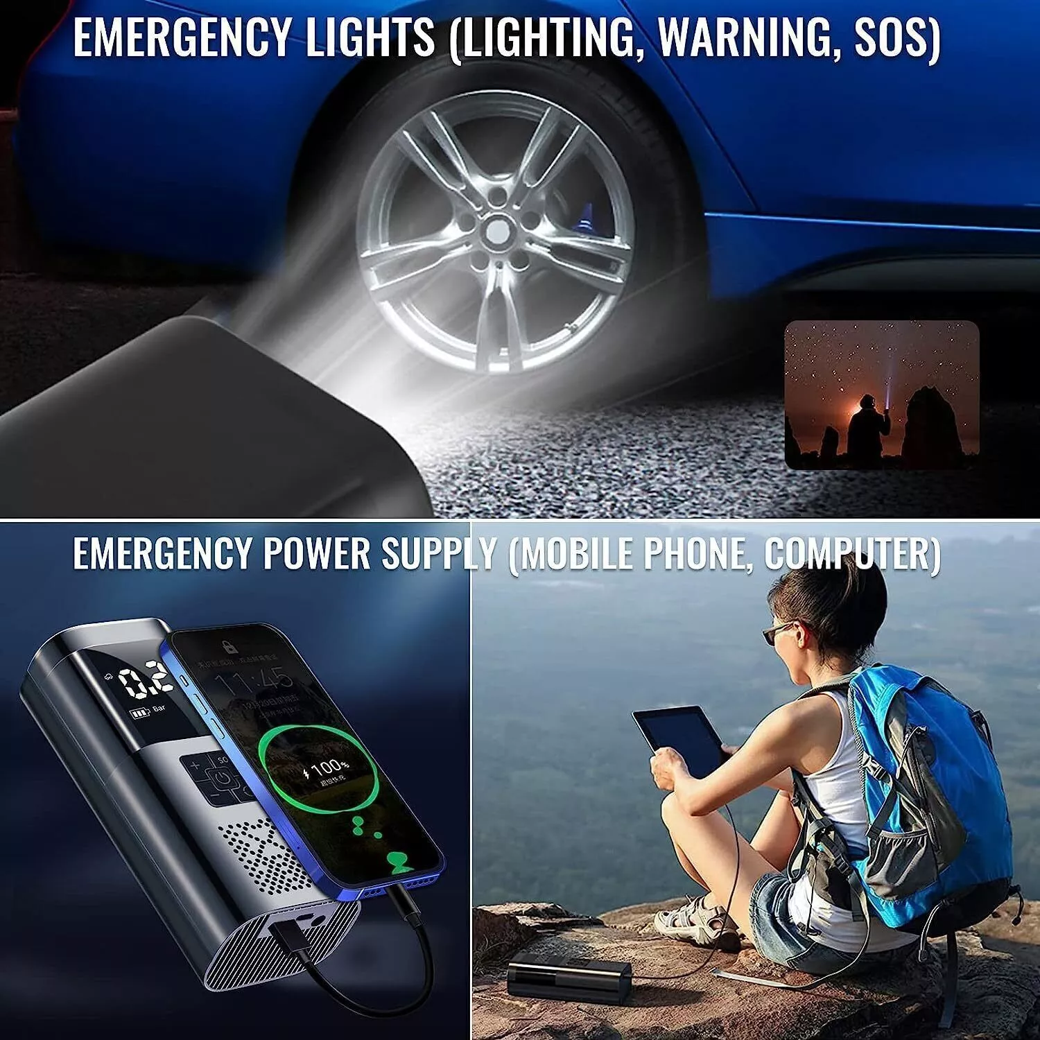 Compresor auto portabil cu acumulator, 12v, afisaj led, 150PSi, 20 bari, 4000 mAh [6]
