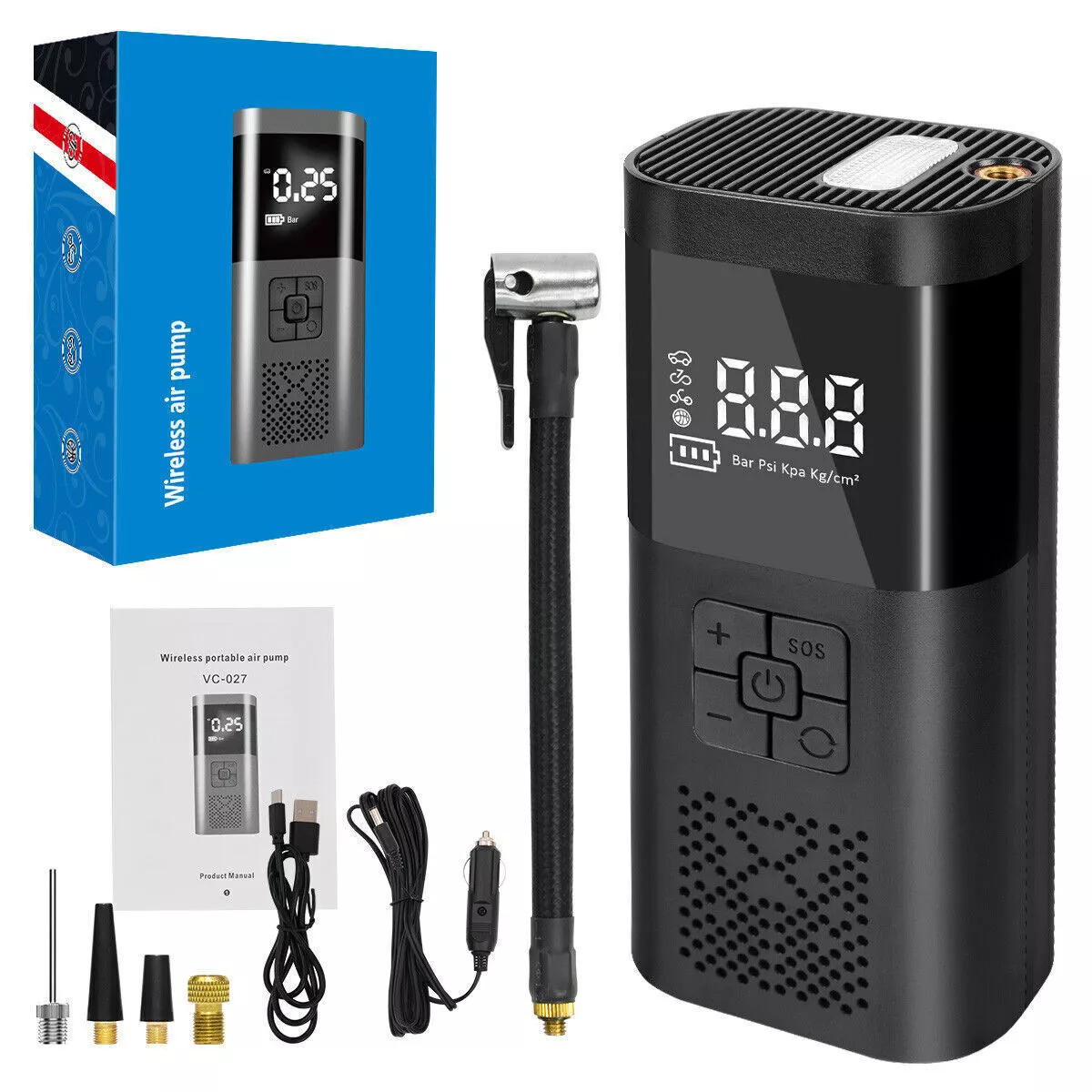 Compresor auto portabil cu acumulator, 12v, afisaj led, 150PSi, 20 bari, 4000 mAh [10]