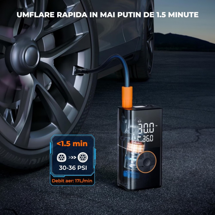 Compresor Auto Portabil, cu Ecran, 4000mAh, Baterie Externa, Lanterna [2]