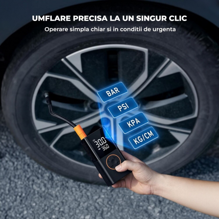 Compresor Auto Portabil, cu Ecran, 4000mAh, Baterie Externa, Lanterna [5]