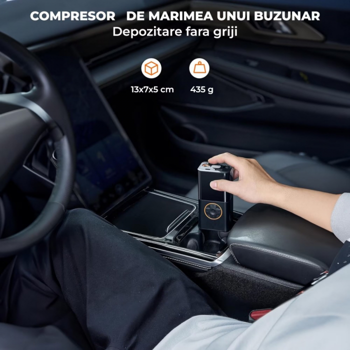Compresor Auto Portabil, cu Ecran, 4000mAh, Baterie Externa, Lanterna [8]