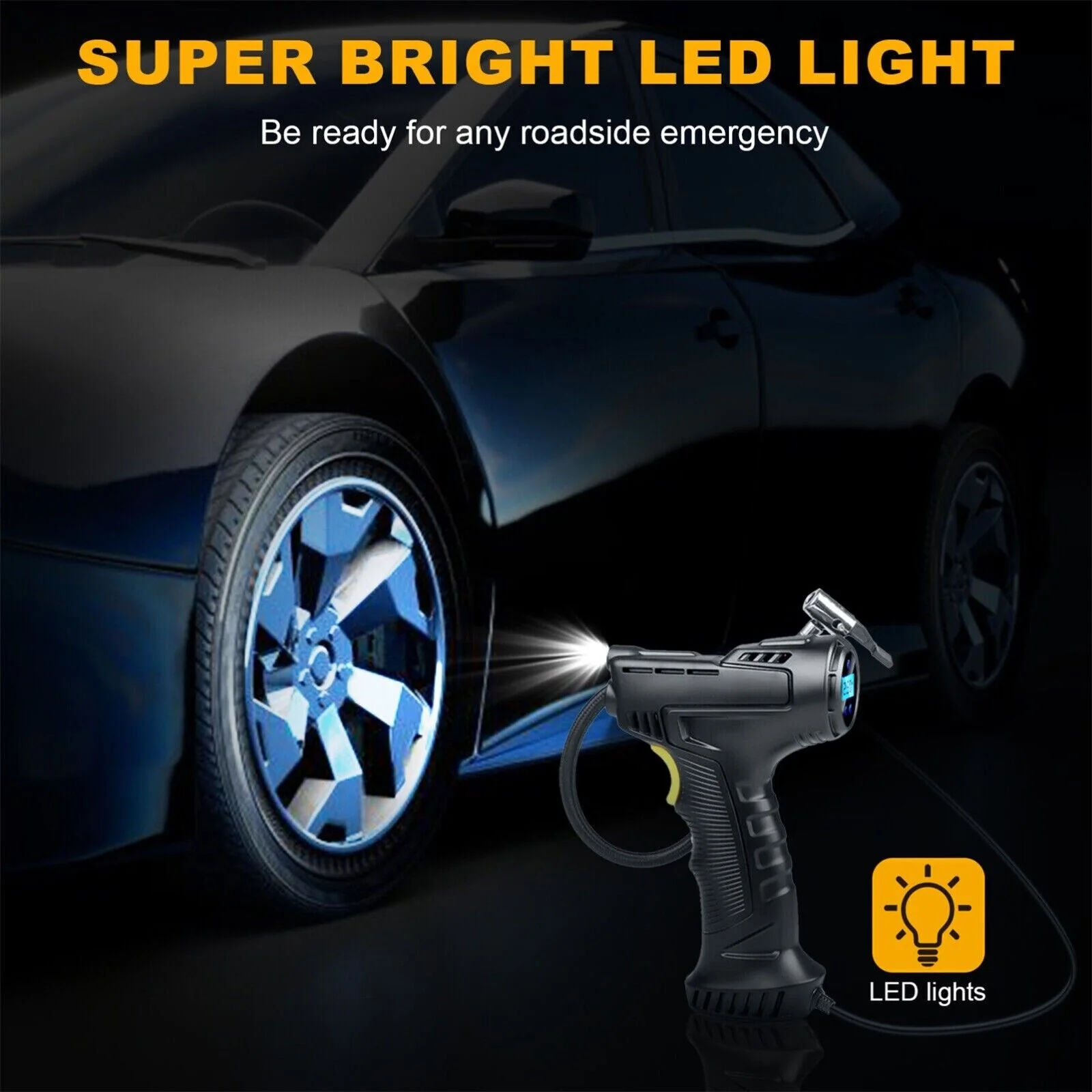 Compresor portabil multifunctional, 12V, 10 bari, afișaj digital LED, alimentare la bricheta masinii [7]
