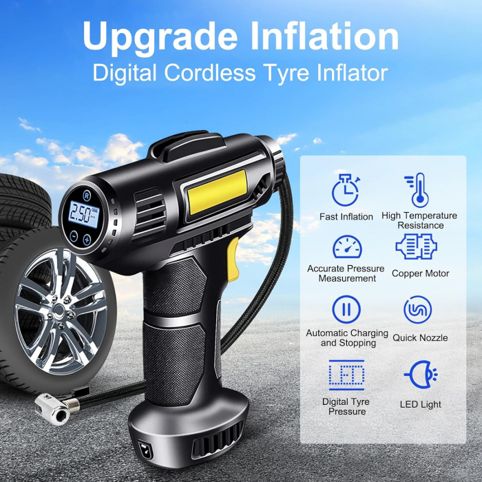 Compresor portabil multifunctional, 12V, 10 bari, afișaj digital LED, alimentare la bricheta masinii [3]