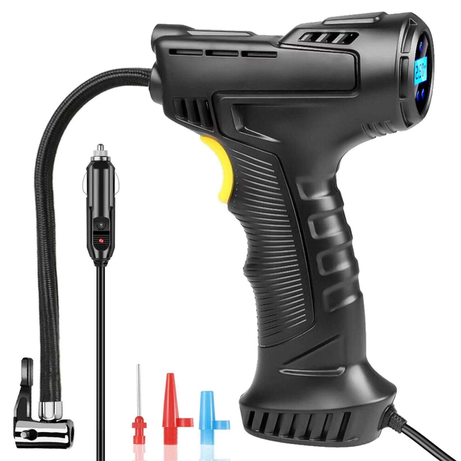 Compresor portabil multifunctional, 12V, 10 bari, afișaj digital LED, alimentare la bricheta masinii [8]