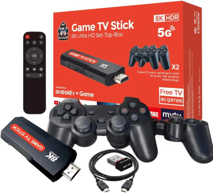Consola de Jocuri TV Stick 8K cu Android TV, 2 Manete Wireless, Redare Continut Telefon, HDMI si Jocuri Retro [6]