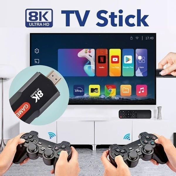 Consola de Jocuri TV Stick 8K cu Android TV, 2 Manete Wireless, Redare Continut Telefon, HDMI si Jocuri Retro [2]