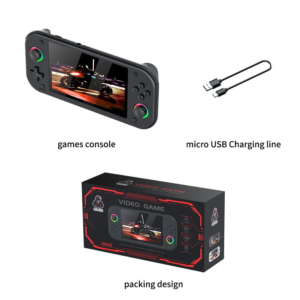 Consola Portabila cu 20.000 de Jocuri Retro M26, Inele cu Iluminare RGB, Ecran 5.1 inch, 30 Emulatoare, 3000 mAh [10]