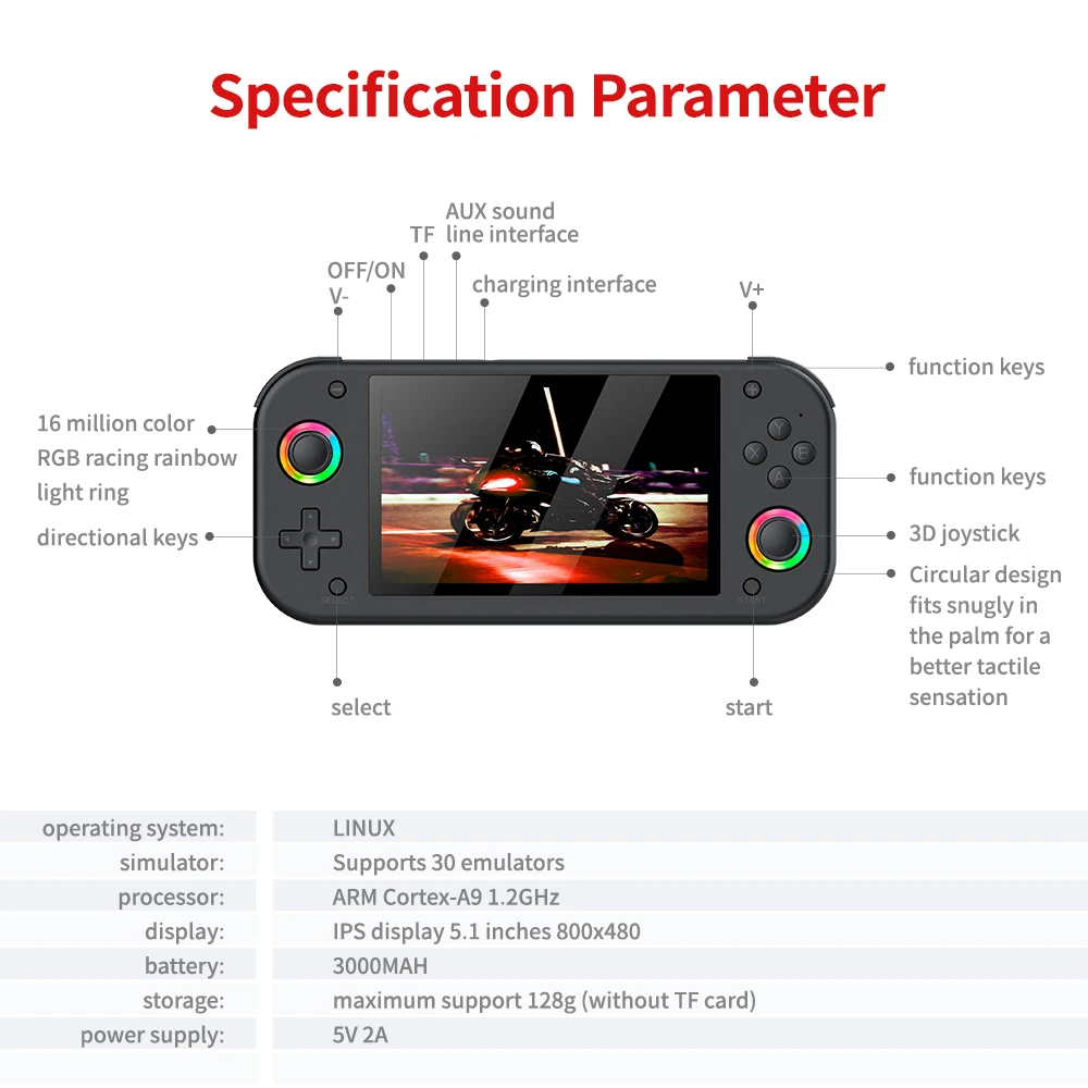 Consola Portabila cu 20.000 de Jocuri Retro M26, Inele cu Iluminare RGB, Ecran 5.1 inch, 30 Emulatoare, 3000 mAh [9]