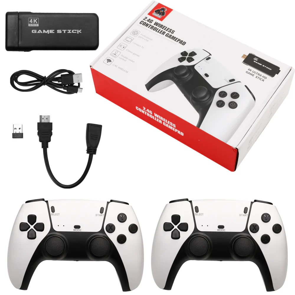 Consola tip stick cu Jocuri Retro, 20.000 de Jocuri Video, 9 emulatoare, 64 GB, 2 Controllere Wireless, 4K Ultra Game [1]