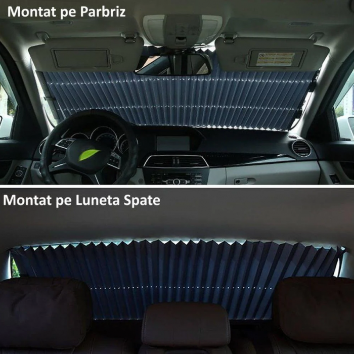 Copertina parasolar auto retractabil impotriva razelor UV, fixare prin ventuze, pentru parbriz sau luneta [3]