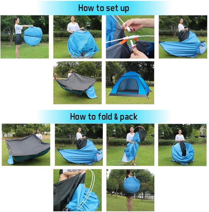 Cort camping cu deschidere automata pop-up, impermeabil, protectie UV, 2 usi, 200*150*100cm [8]