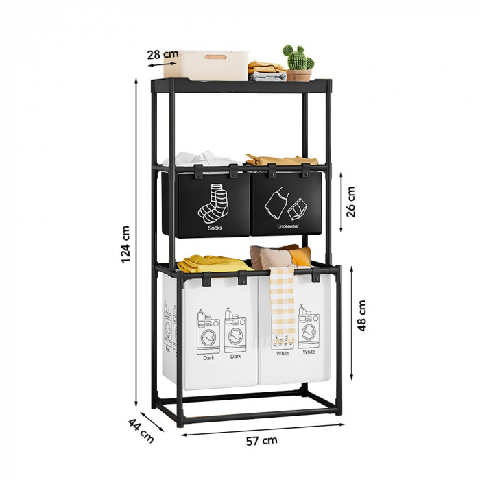 Cos de rufe metalic cu 3 nivele, 4 sectiuni, 124 x 57 x 44 cm [6]