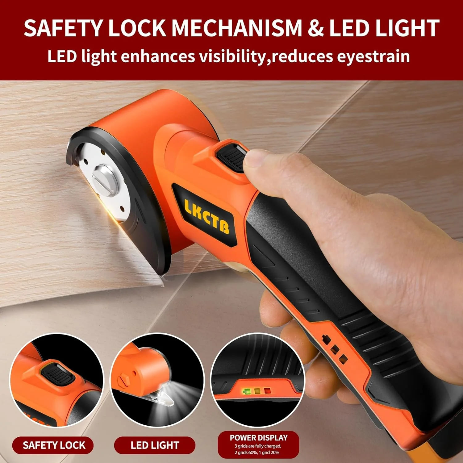 Cutter Electric pentru Textile, Piele si Cartoane, Motor Brushless, Lama Otel si Baterie Reincarcabila, LED Integrat [3]