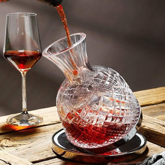 Decantor de vin rotativ de lux, din sticlă transparentă, set elegant pentru iubitorii de vin [7]