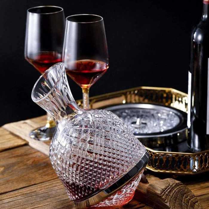 Decantor de vin rotativ de lux, din sticlă transparentă, set elegant pentru iubitorii de vin [5]