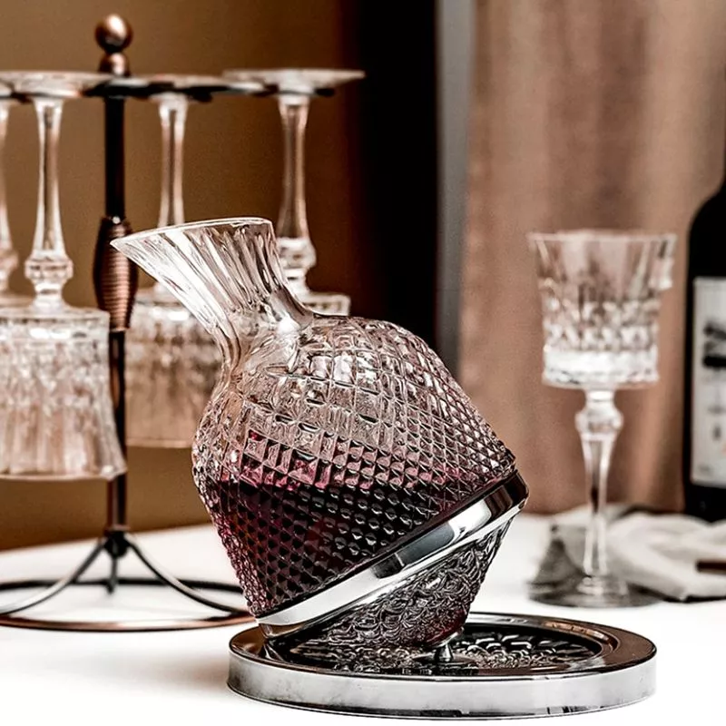 Decantor de vin rotativ de lux, din sticlă transparentă, set elegant pentru iubitorii de vin [17]