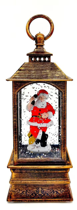 Decoratiune Craciun, Figurina Felinar cu Mos Craciun, Functie Muzicala, Zapada in Miscare, Cu Baterii, Model Vintage Negru cu Auriu [1]