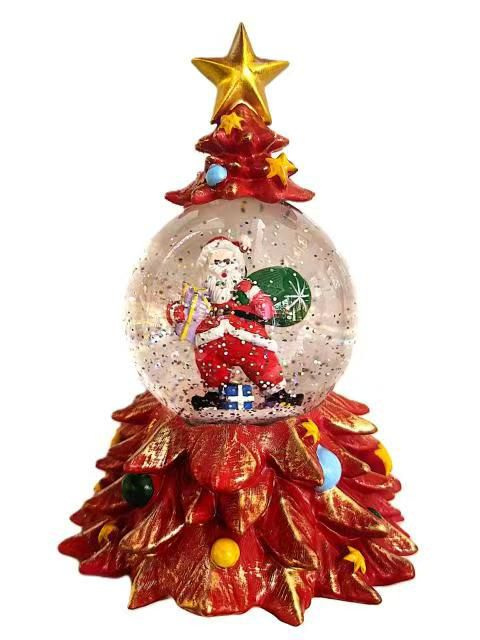 Decoratiune Craciun, Figurina Glob in Brad cu Mos Craciun, Functie Muzicala, Zapada in Miscare, Cu Baterii [1]