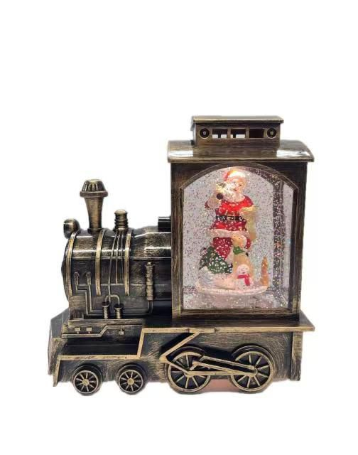 Decoratiune Craciun, Figurina Locomotiva Tren cu Mos Craciun si Brad, Functie Muzicala, Zapada in Miscare, Cu Baterii, Model Vintage, 3 Modele [2]