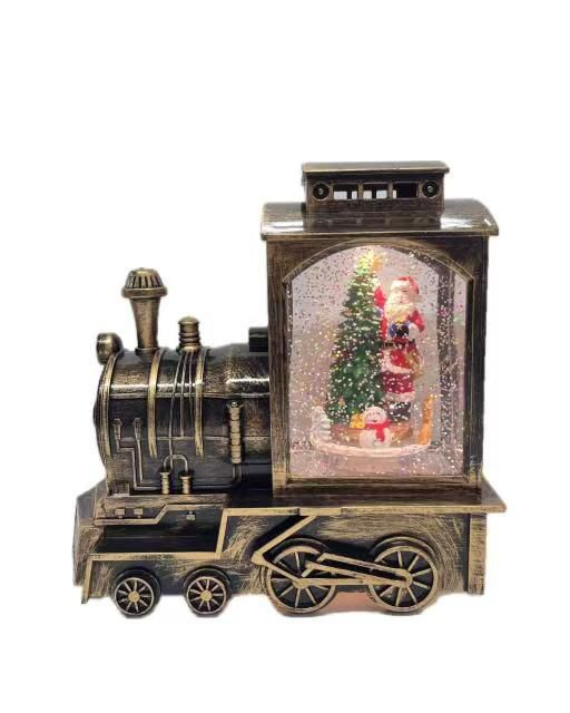 Decoratiune Craciun, Figurina Locomotiva Tren cu Mos Craciun si Brad, Functie Muzicala, Zapada in Miscare, Cu Baterii, Model Vintage, 3 Modele [3]