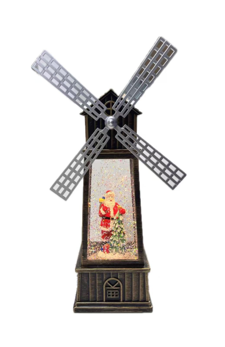 Decoratiune Craciun, Figurina Moara de Vant cu Mos Craciun, Functie Muzicala, Zapada in Miscare, Cu Baterii, Model Vintage Negru/Auriu, 3 Modele [2]
