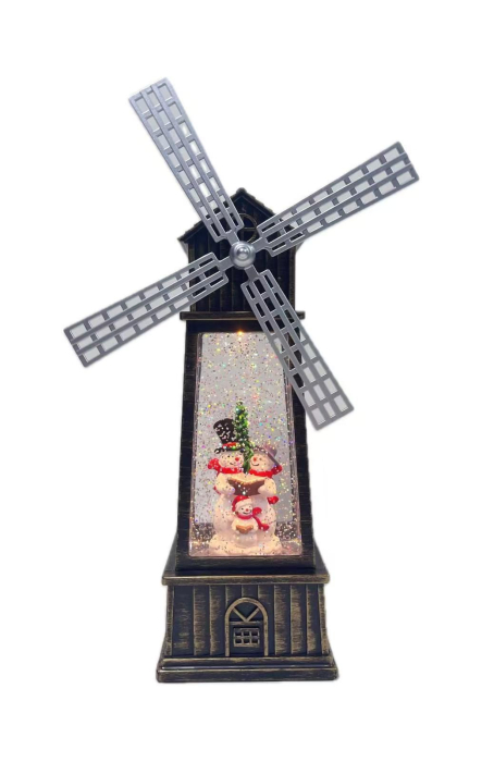 Decoratiune Craciun, Figurina Moara de Vant cu Mos Craciun, Functie Muzicala, Zapada in Miscare, Cu Baterii, Model Vintage Negru/Auriu, 3 Modele [3]