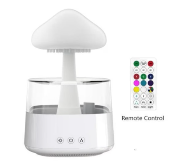 Difuzor Aromaterapie 4 in 1, Sunete picaturi apa, 7 culori, forma de ciuperca, Varianta MARE, Alb [4]